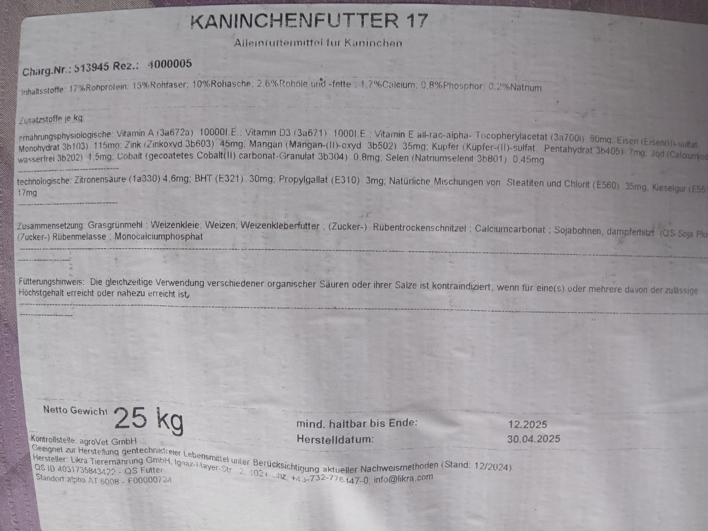 Kaninchenfutter